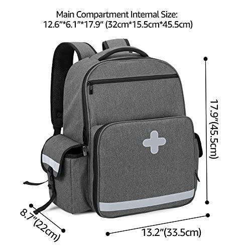 CURMIO CURMIO Emergency Medical Backpack Empty, First Responder EMT Bag for EMS, Camping, Hiking, Home Health, Field Trips, Gray (Bag Only, Patented Design)