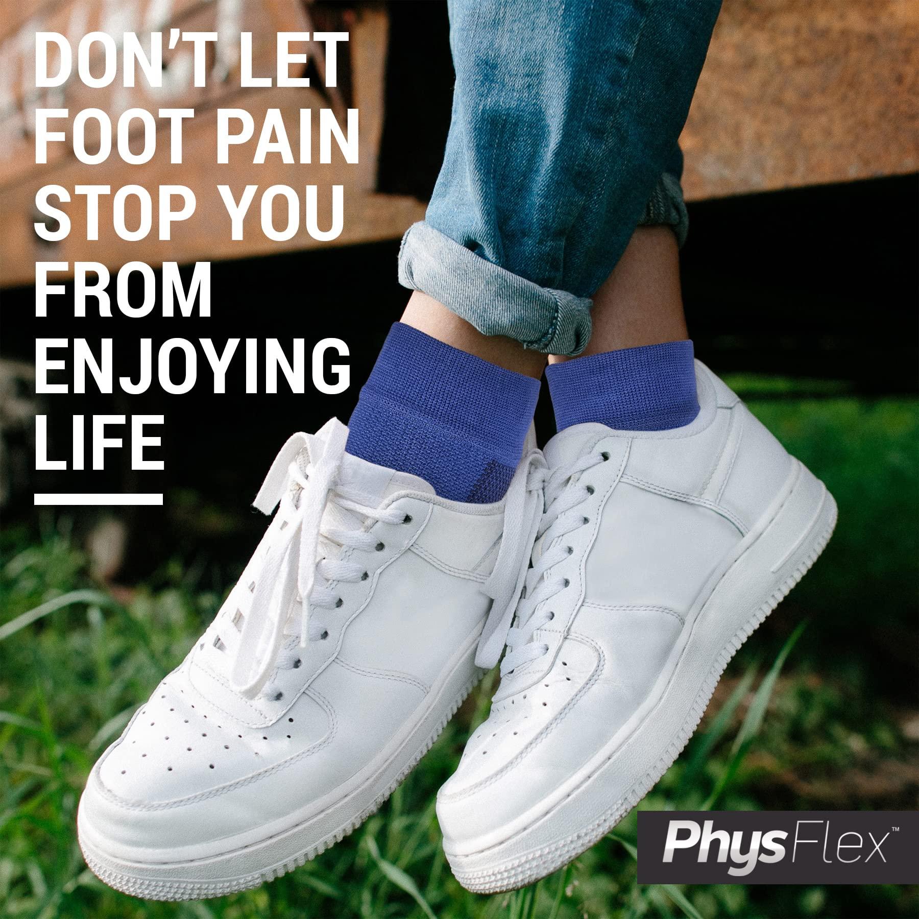 PhysFlex PhysFlex Compression Socks for Plantar Fasciitis, Achilles Tendonitis Relief - (1 Pair) Ankle Compression Sleeve for Heel Spurs, Foot Swelling & Fatigue - Arch Support Brace for Everyday Use