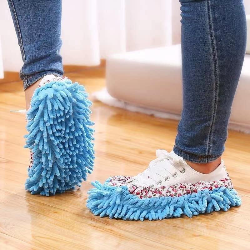 SXJART 2 Pair Microfiber Chenille Elastic Cuff Floor House Cleaning Mop Slippers Shoes