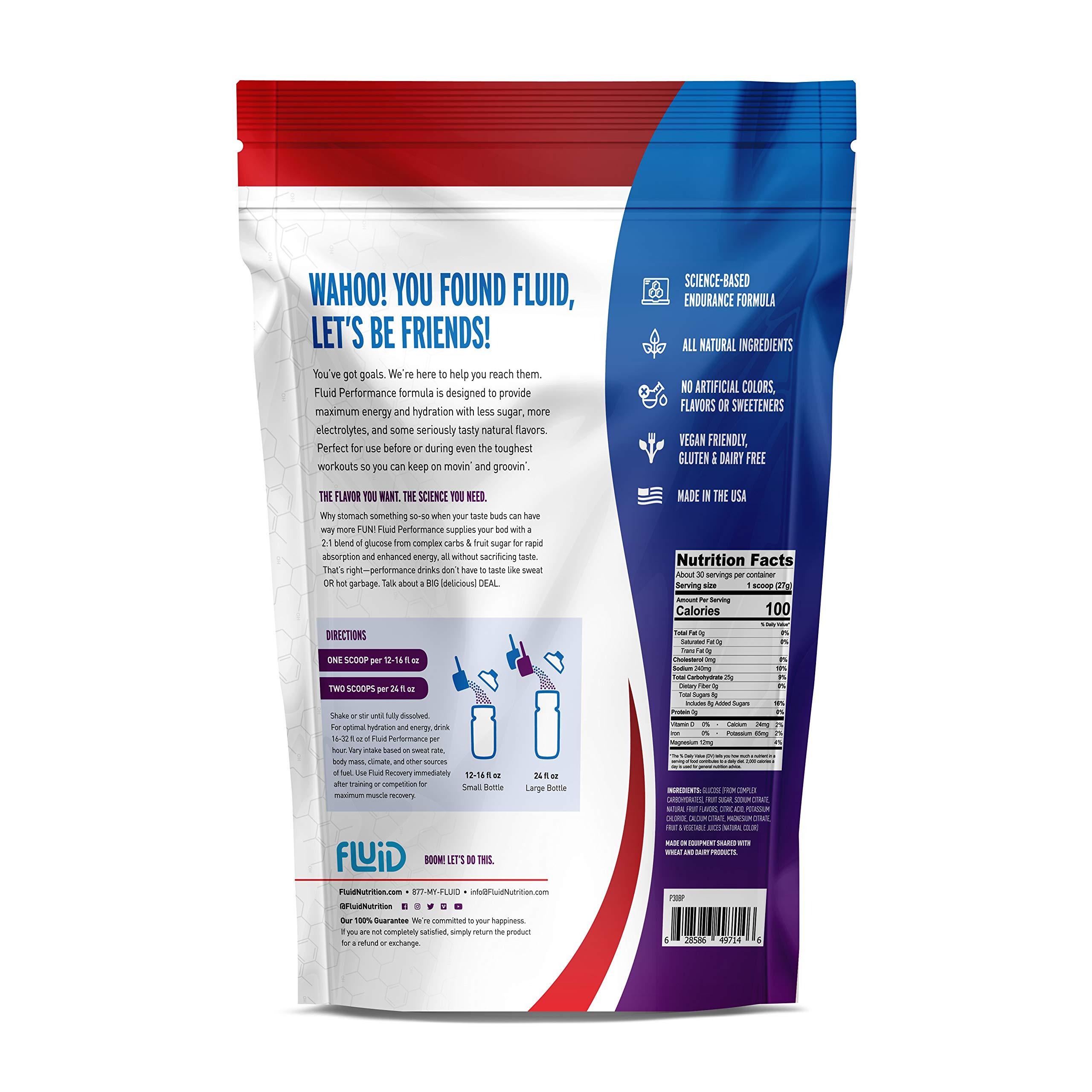 Fluid Fluid Performance - Low Sugar Endurance Fuel Sports Drink Mix with Electrolytes, All Natural Ingredients, Gluten-Free for Before or During Exercise (Blueberry Pomegranate, 30Serving)