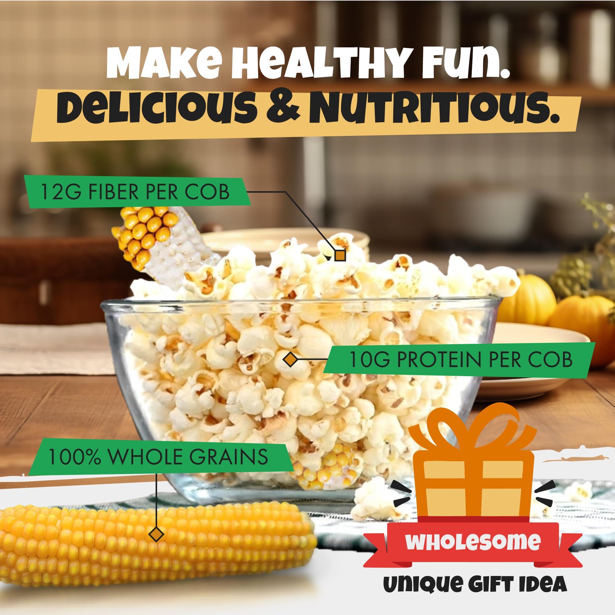 Poppin' Cobs Microwave Popcorn on the Cob - Pops off the Cob | Poppin\' Cobs Popcorn | Individually Wrapped Popcorn Cobs with 3 Bags For Popping | Single Ingredient | Gluten Free | Non-GMO | Single Harvest | Farm Fresh | Farmer Owned