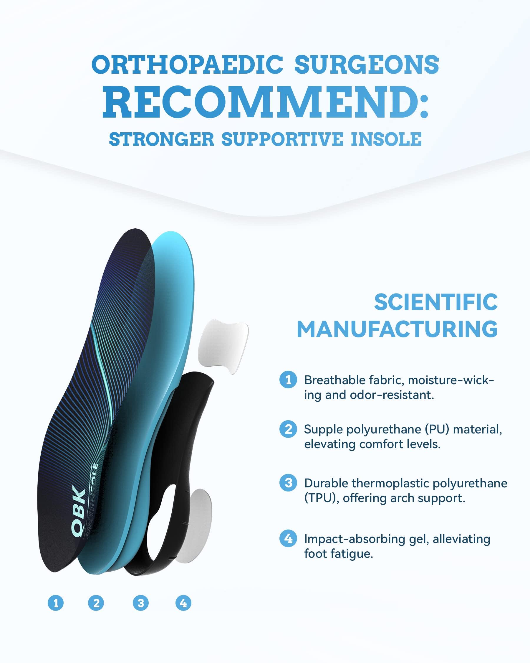 QBK Plantar Fasciitis Insoles, QBK High Arch Insoles for Men& Women,Product Image 3/4 Arch Support Insoles for Women/Men, Orthotics Shoe Insoles High Arch Supports Shoe Insoles for Plantar Fasciitis