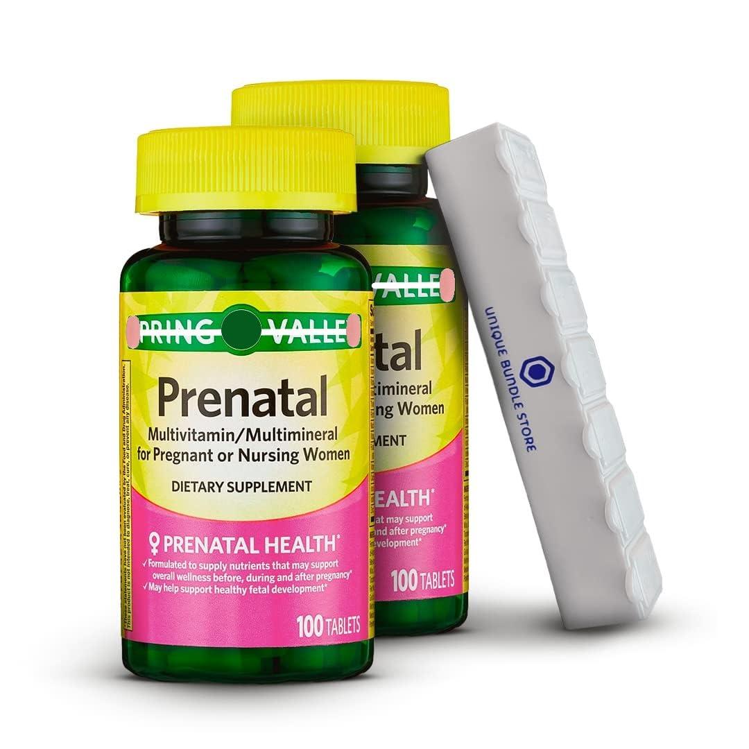 Unique Bundle Store Spring Valley, Prenatal Multivitamin, Multimineral Tablets Dietary Supplement, Prenatals for Women, 100 Count + 7 Day Pill Organizer Included (Pack of 2)