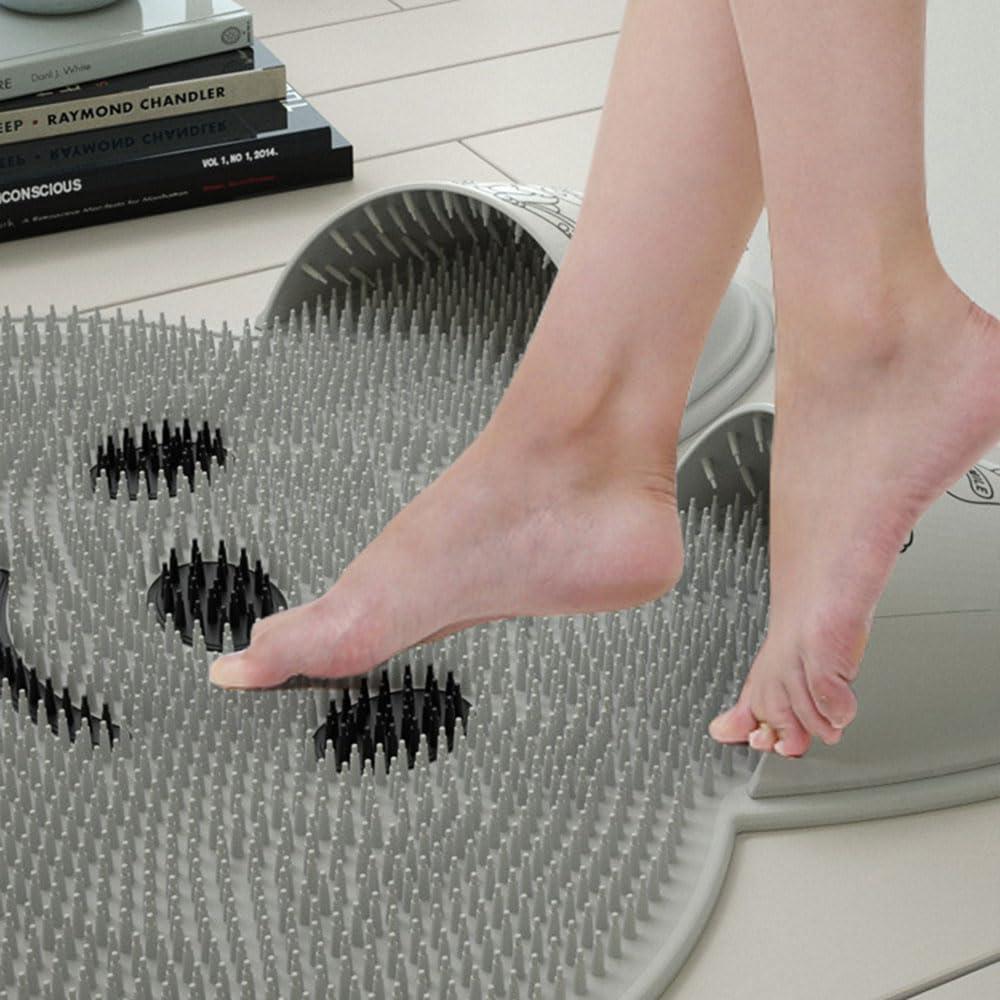 Generic Shower Foot Scrubber Mat with Non Slip Suction Cups,Shower Foot Scrubber Massager Cleaner, Wash Foot Bath Massage Cushion Bathroom Rabbits Shape Slipper for Foot Circulation Reduce Foot Pain Grey