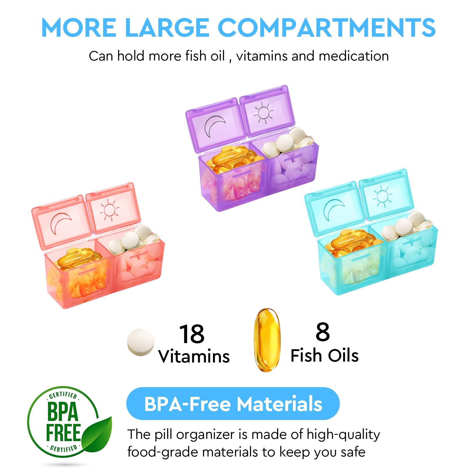 LEMBOL Monthly Pill Organizer 2 Times a Day, 30 Day Pill Organizer Box AM PM with Weekly Pill Bag,32 Daily Large Compartments,1 Month Pill Holder to Hold Vitamins, Medication and Supplements