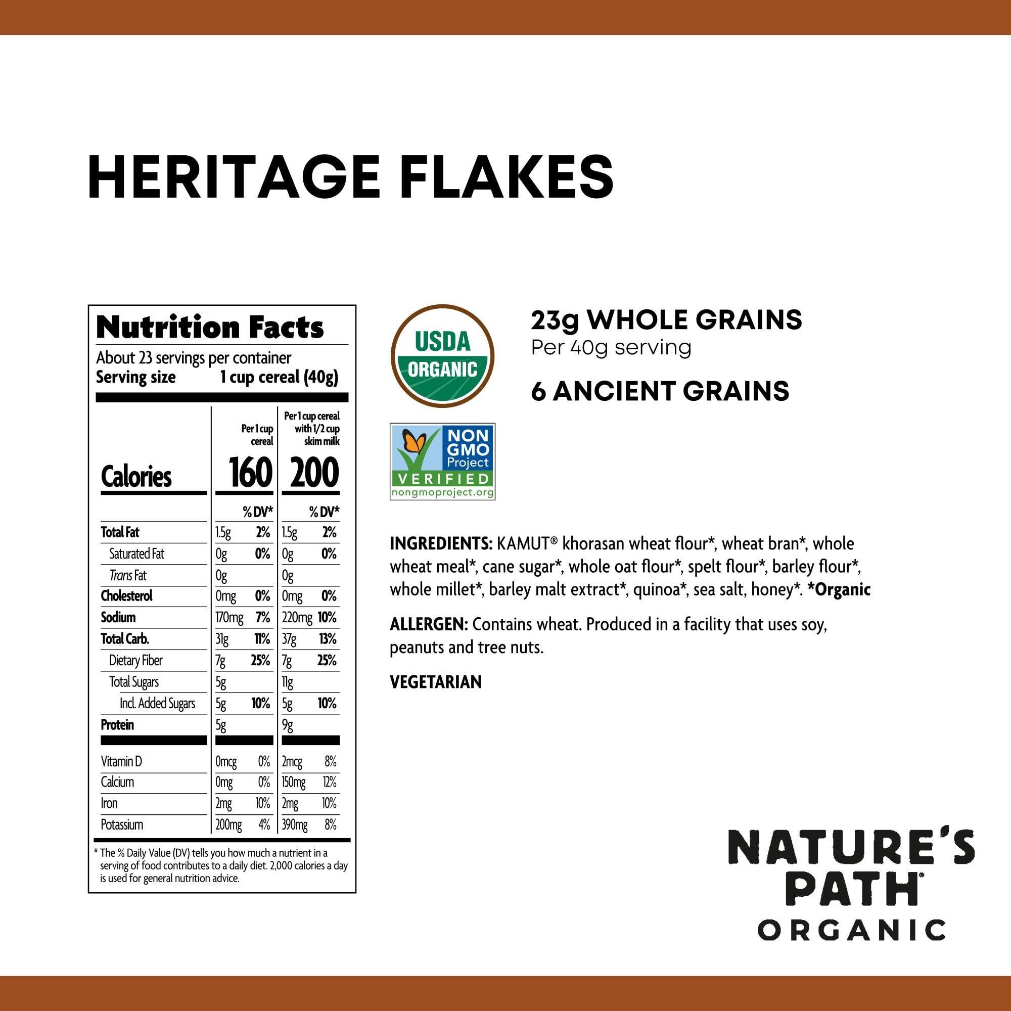 Nature's Path Nature\'s Path Organic Heritage Flakes Cereal, Rated best cereal on taste and nutrition from Consumer Reports January 2022, 33.5 Ounce (Pack of 6)