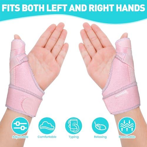 GenetGo Trigger Thumb Splint - Thumb Spica Support Brace Stabilizer for Pain, Sprains, Arthritis, Tendonitis (Right Hand or Left Hand) (Pink)