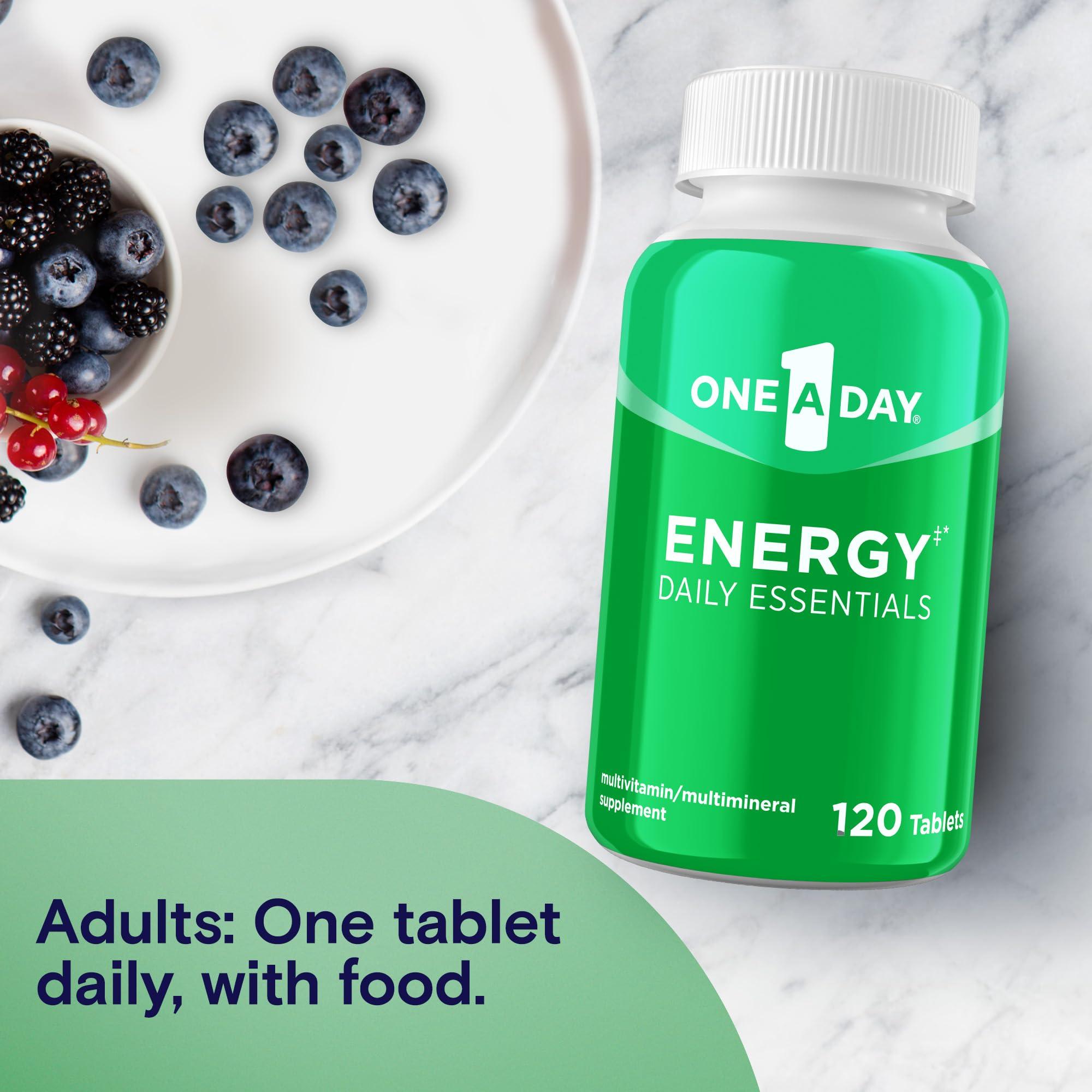 ONE A DAY One A Day Energy Daily Essentials Multivitamin, Energy Supplement to Support Physical Energy & Mental Alertness Support with Vitamin B6, Vitamin B12, Caffeine & Folic Acid, 120 Count