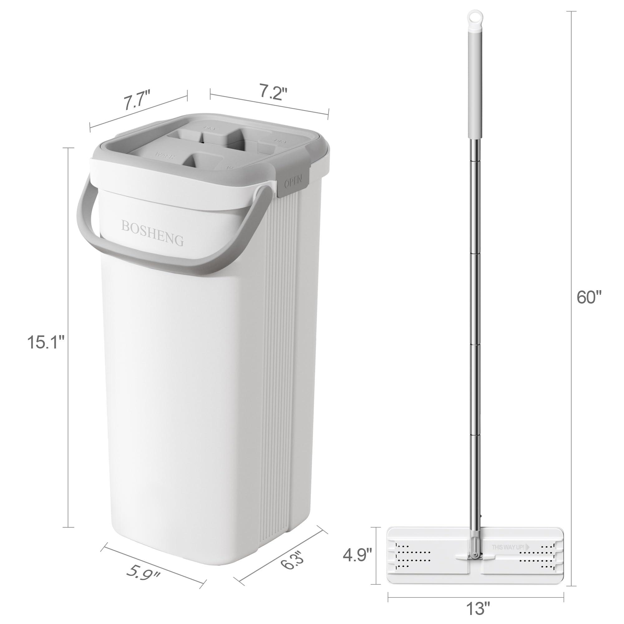 BOSHENG BOSHENG Mop and Bucket with Wringer Set, Easy-to-Use Flat Floor Mop for Efficient Home Cleaning, Includes 2 Reusable Microfiber Pads, Ideal for Floors and Walls