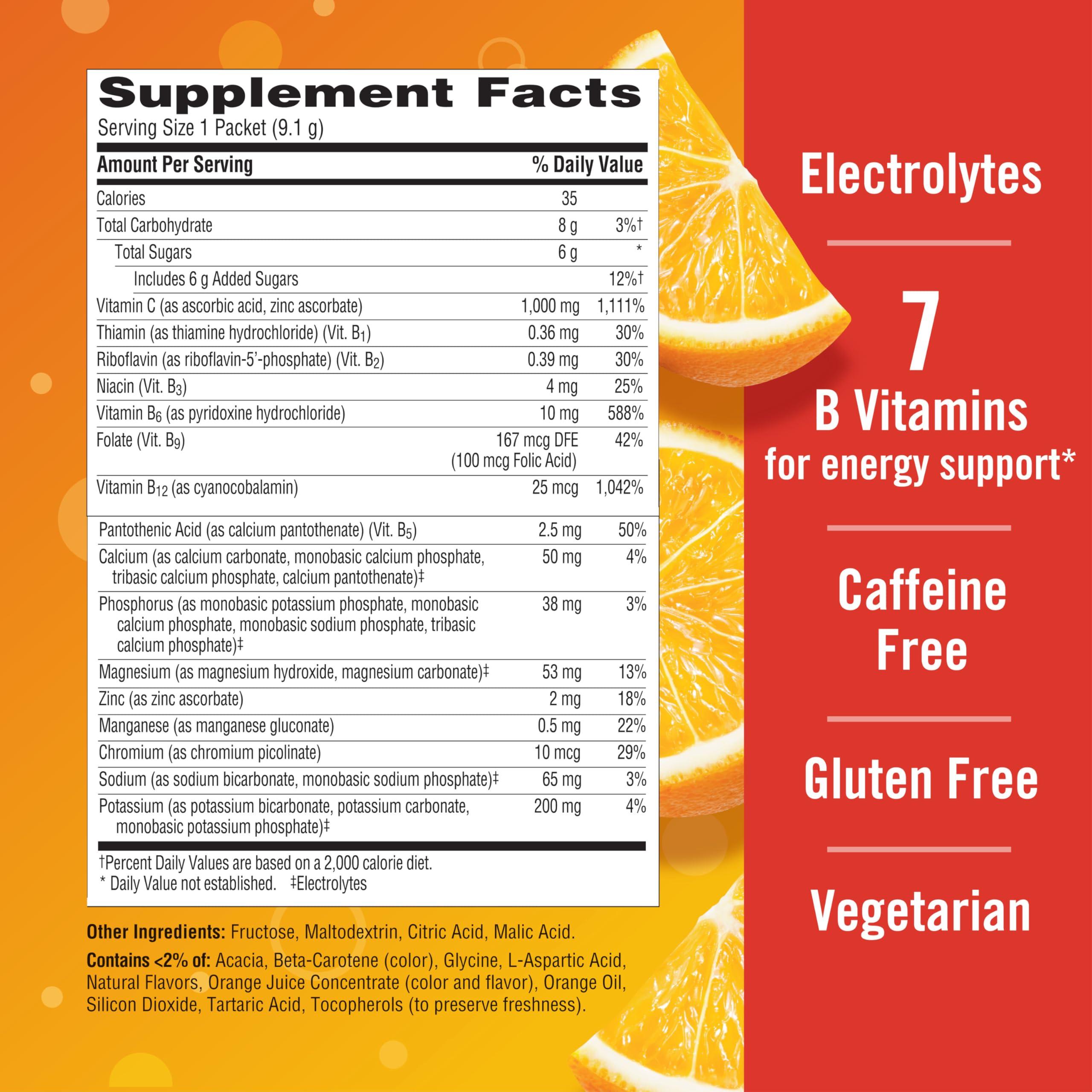 Emergen-C Emergen-C 1000mg Vitamin C Powder for Daily Immune Support Caffeine Free Vitamin C Supplements with Zinc and Manganese, B Vitamins and Electrolytes, Super Orange Flavor -60 Count(Pack of 1)