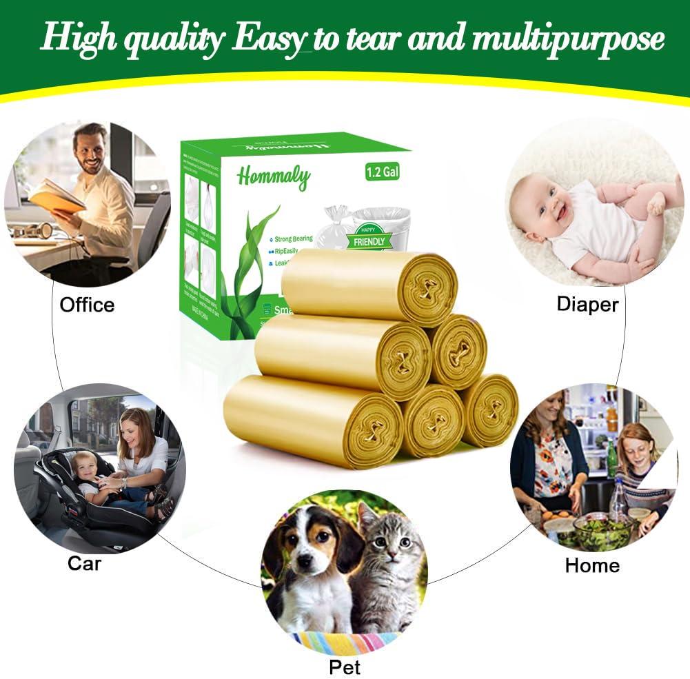 Hommaly Hommaly 1.2 Gallon 240 pcs Small Golden Trash Bags, Strong Garbage Bags, Bathroom Gold Trash Can Bin Liners Unscented, Mini Plastic Bags for Office, Waste Basket Liner, Fit 4.5 Liters, 0.5-1.2 Gal