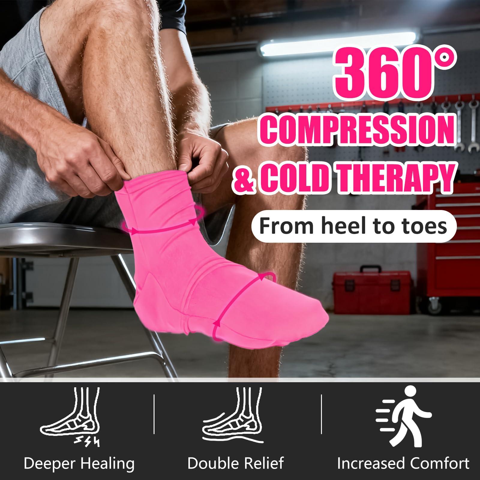 coldpa Reusable Cold Therapy Socks, Gel Ice Pack for Feet Heels Injuries Swelling, Hot and Cold Therapy Socks for Plantar Fasciitis Neuropathy Chemotherapy Pain Relief for Foot Ankle (Pink)