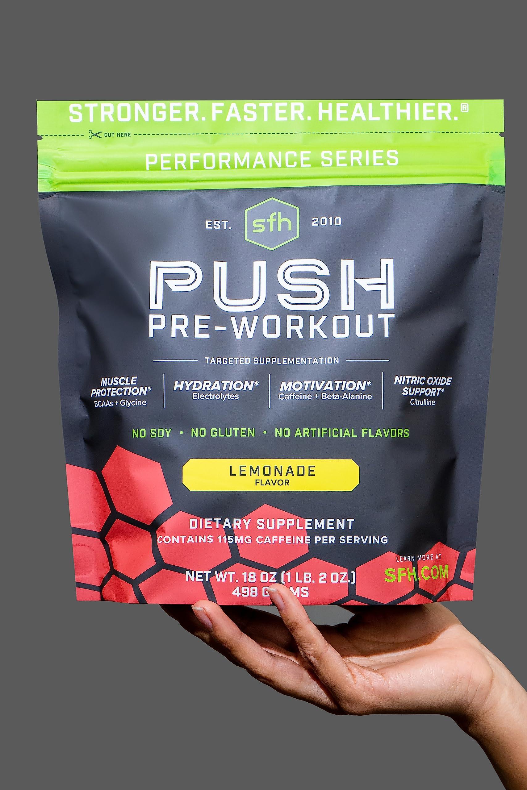 SFH SFH Push Pre-Workout Powder (Lemonade) BCAAs for Muscle Repair | Electrolytes | Non-Dairy, No Artificial Flavors, Colors, Sugar, Soy, Gluten, or GMOs (Bag)