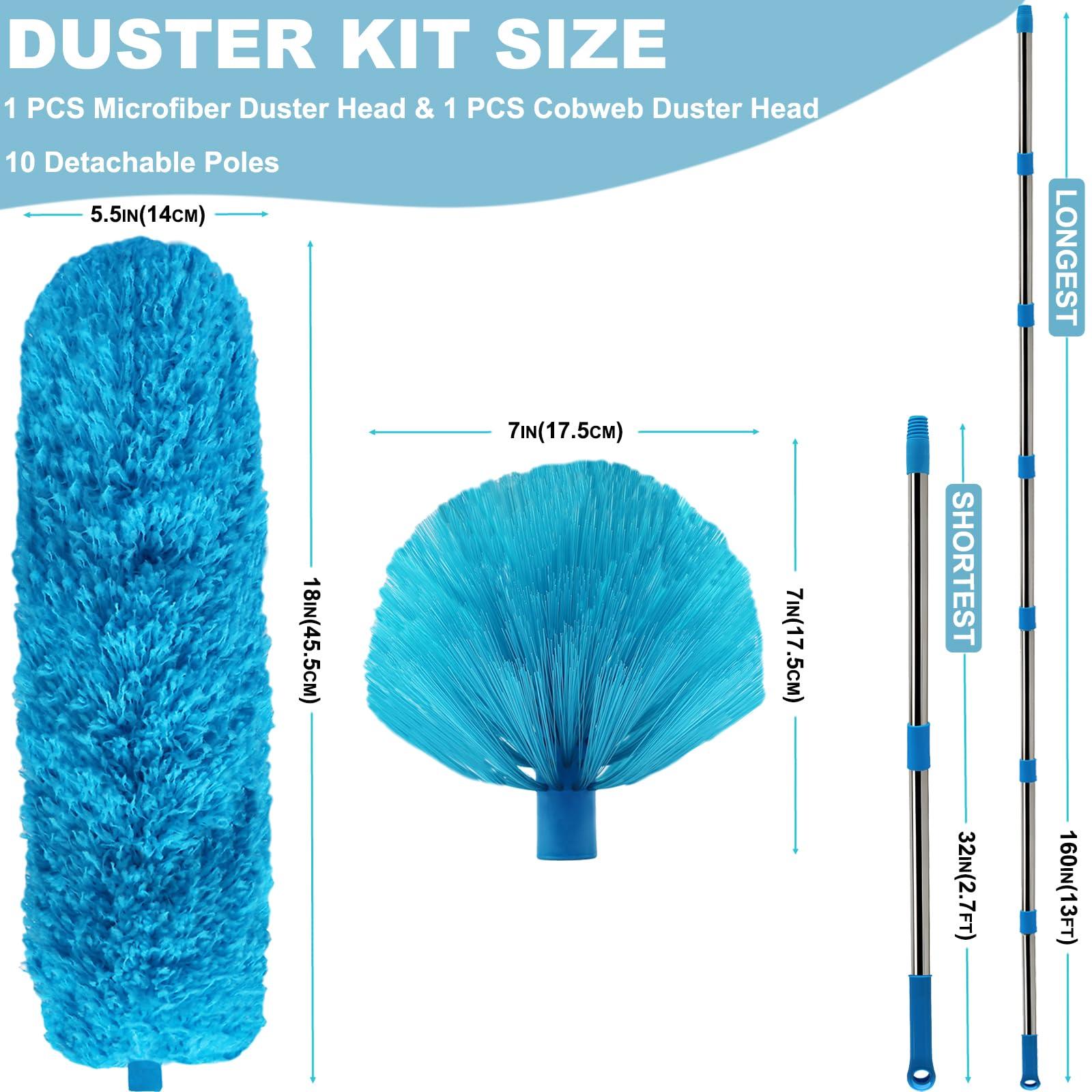 M-jump 20+ Ft High Reach Ceiling Fan Duster & Cobweb & Corner Brush Duster with 3-13 ft Extension Pole, Microfiber Feather Duster with Washable Head for Ceiling Fan, Furniture, Home Cleaning