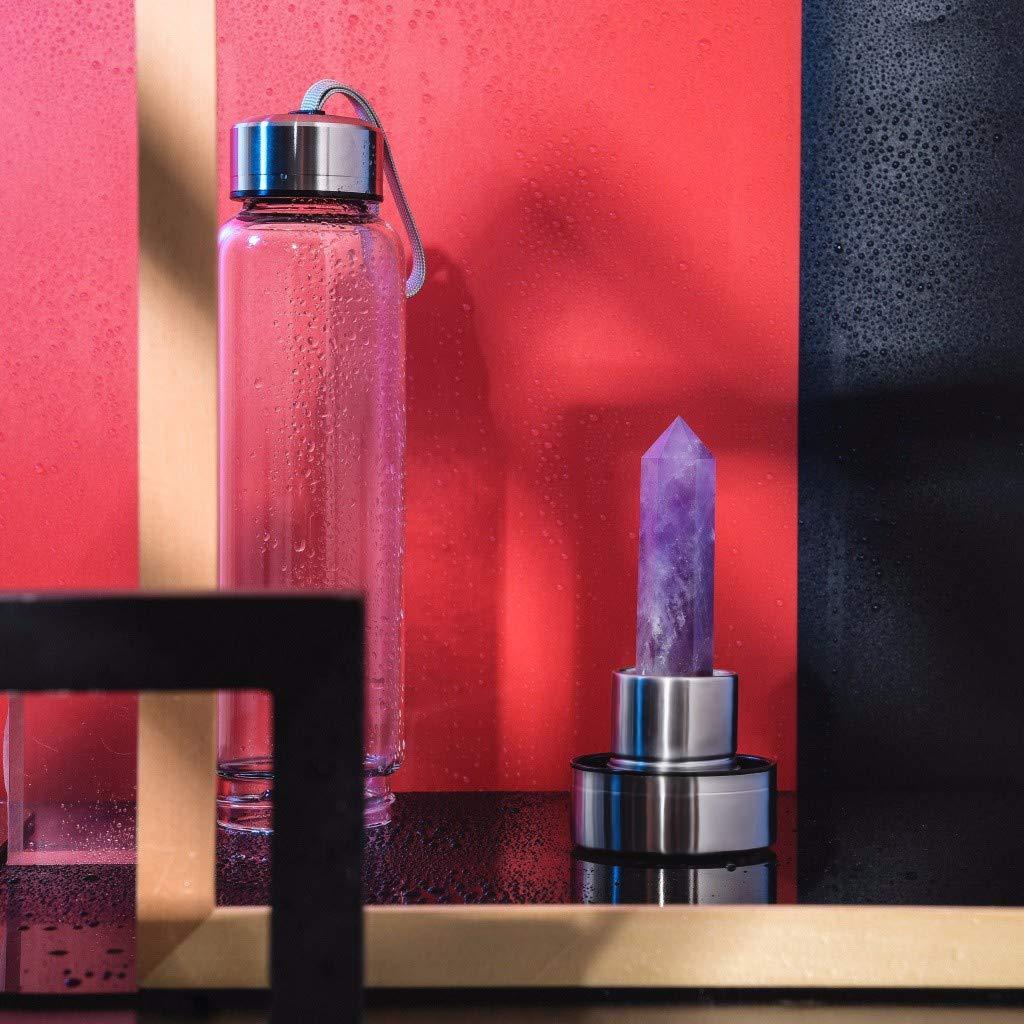 JewelBeauty Crystal Elixir Glass Water Bottle with Amethyst Gemstone Healing Crystal Infused Obelisk Wand Energy Cup (Amethyst)