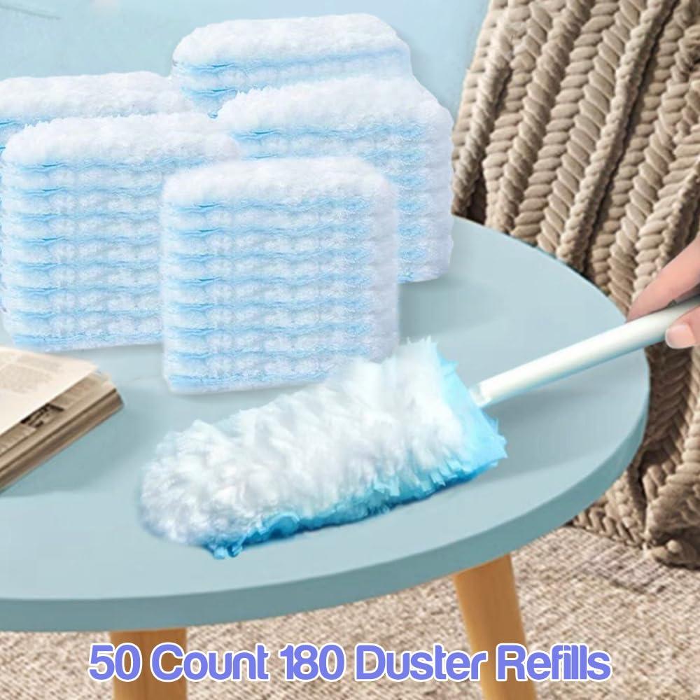 Setoolly 50 Packs Duster Refill for Swiffer Duster, Multi Surface Feather Dusters Kit with 2 Handle, Heavy Duty Duster Refills, Multi Surface 360 Duster Refills