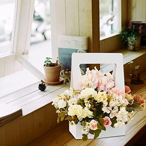 BEISHIDA BEISHIDA 5 PCS White Flower Bouquet Boxes Craft Paper Gift Bags with Handle for Bouquet Packaging Floral Wrap Florist Supplies Basket Graduation Wedding Valentine Gift Crafts(8 x 4.7 x 12.6 in)