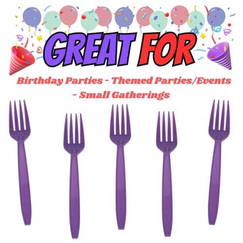 Blue Orchards Purple Plastic Forks (24 Pack) - Purple Forks for Parties, Lightweight Plasticware, Colored Plastic Forks, Plastic Utensils, Disposable Cutlery for Occasions, Party Plastic Forks, Blue Orchards