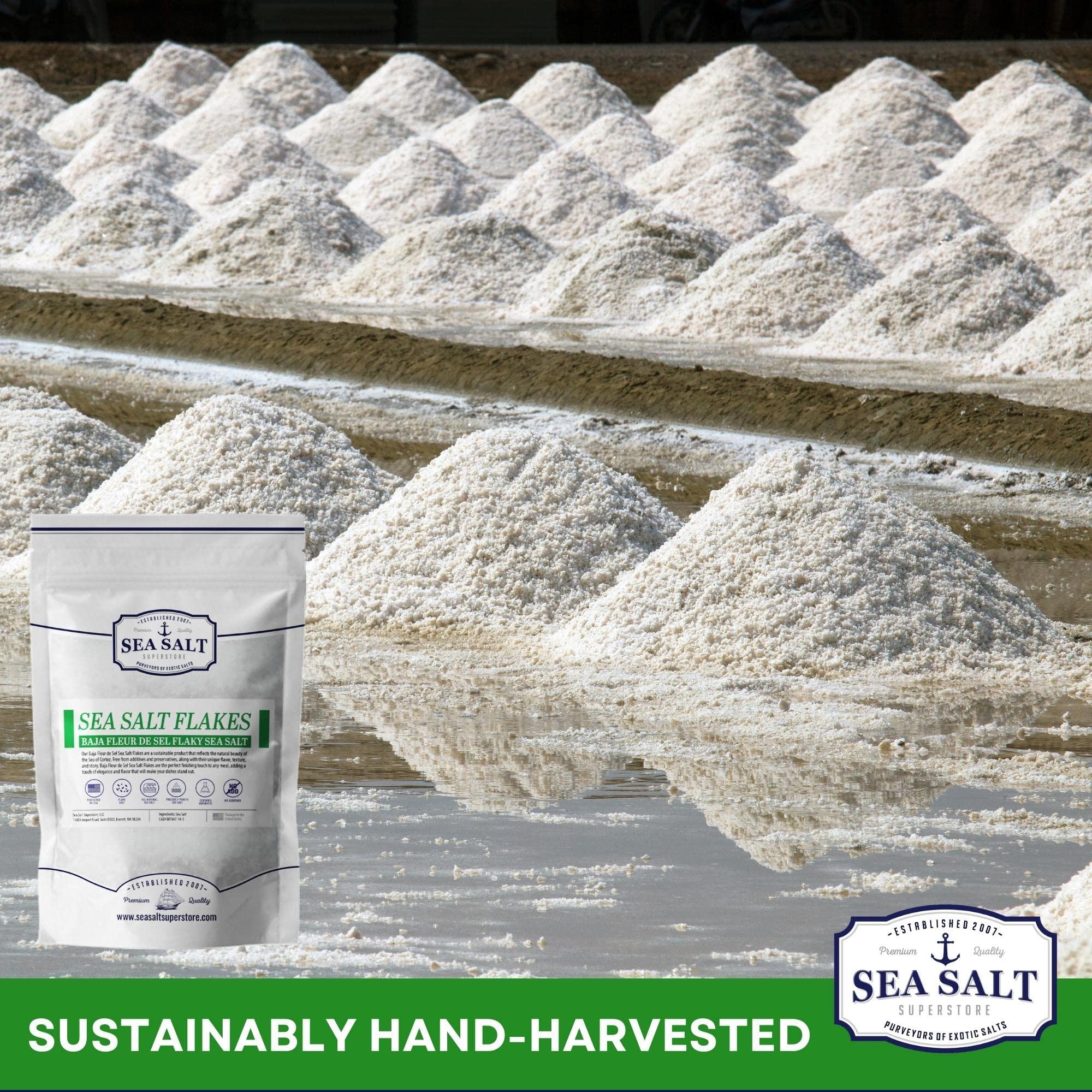Sea Salt Superstore Flaky Sea Salt, Hand Harvested Sea Salt Flakes, Baja Fleur de Sel Flake Salt, Gourmet Finishing Flaky Salt for Baking and Cooking, 7 oz Bag, Sea Salt Superstore