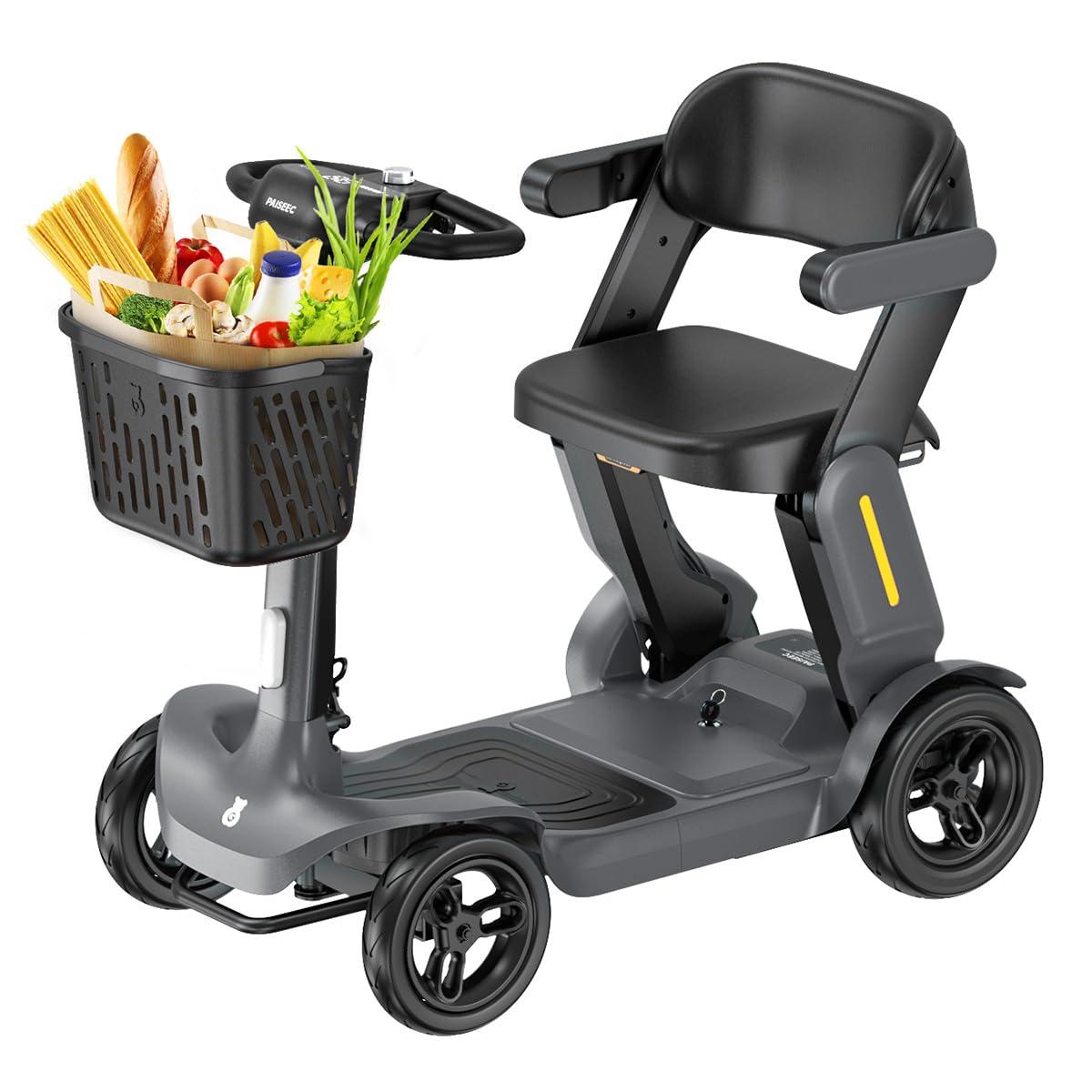 PAISEEC Paiseec S3 Foldable Mobility Scooter for Adults, Seniors - 25 Miles Range, 6 mph, Lightweight Mobility Scooter for Travel, Improved Safety, Large Wheels for Outdoor, LED Headlight, Basket
