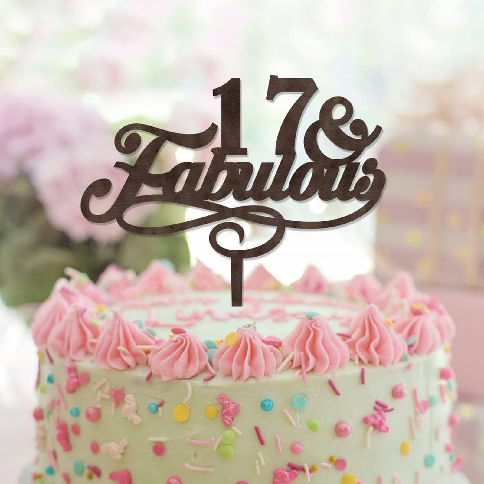 lutieger 17 & Fabulous 17th Birthday Cake Toppers Personalized Seventeen 17 Years Old Anniversary 17th Birthday Cake Decorations Birthday Gifts For Boy Girl Natural Wood