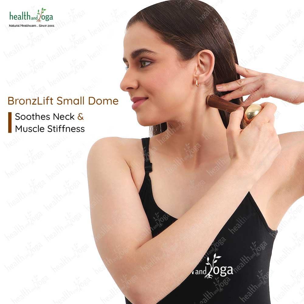 SoulGenie HealthAndYoga BronzLift Kansa Wand - Both Side Bronze Cap - Added Beauty Face Oil Vial - Ayurveda Face Yoga Beauty Tool - Facial, Neck & Under-Eye Massage Toning and Sculpting (Double Dome)