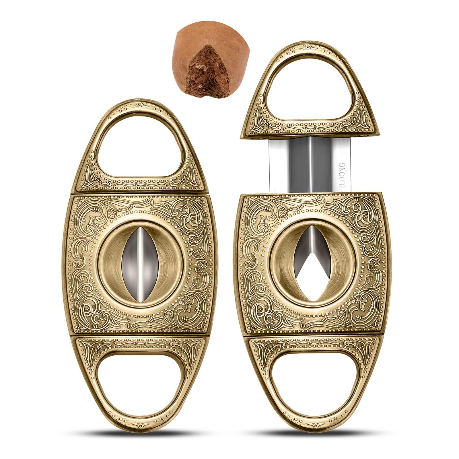 hancigar HANCIGAR V-Cut Cigar Cutter Stainless Steel Vintage Carved Cigar Guillotine Scissors Sharp Edge with Gift Box (Bronze) Gifts for Men