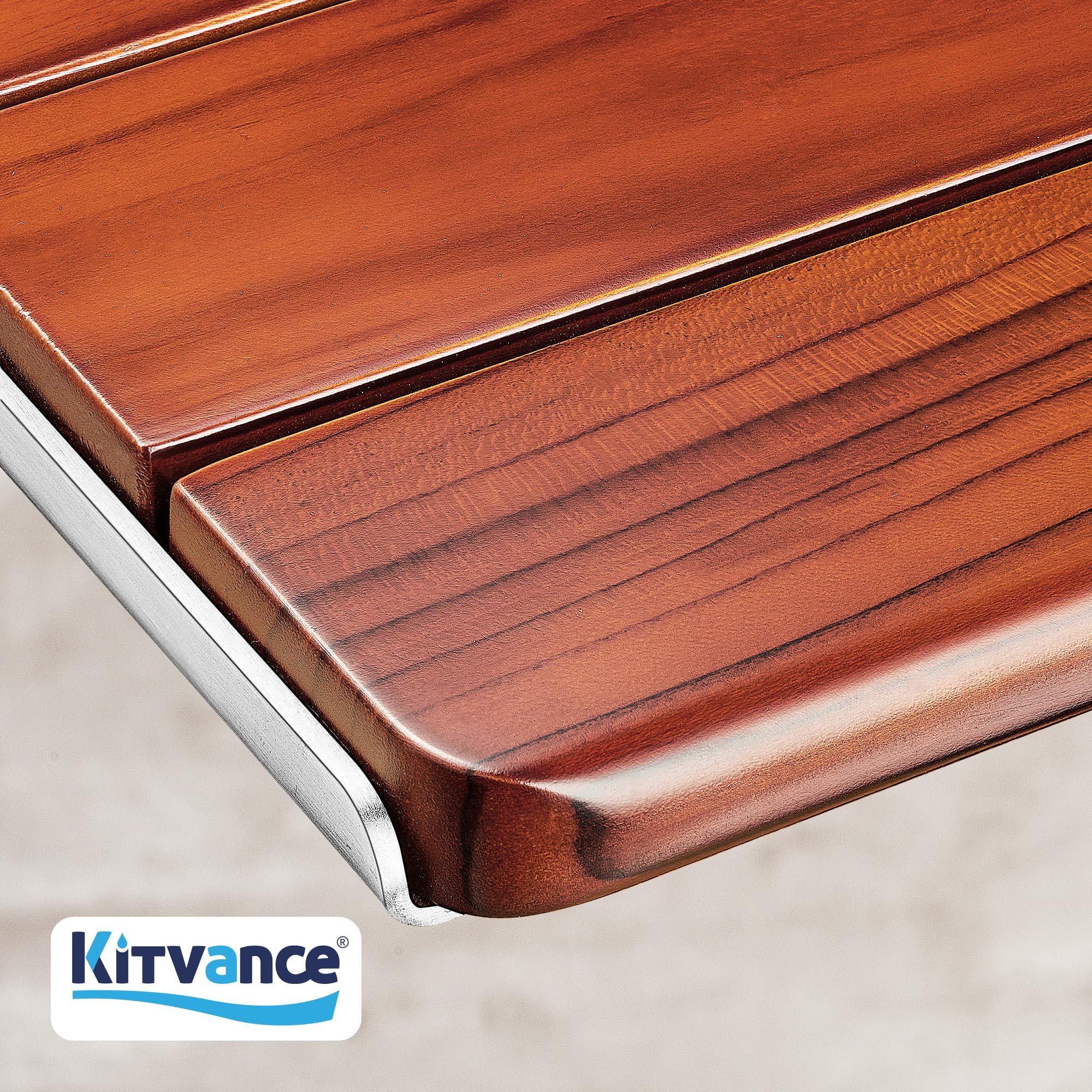 Durtschi Upgraded 19" ADA Compliant Folding Teak Shower Seat Wall Mounted - Larger Teak Shower Bench, Home Care Folding Shower Seat for Inside Shower, Wall Mount Shower Chair Shower Stool, Max Load 400lb