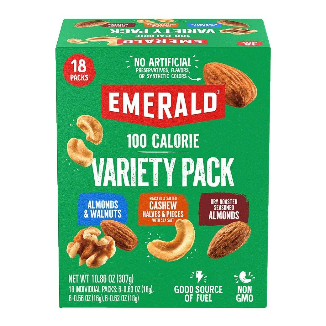 Emerald Emerald Nuts Mixed Nuts Variety Pack 18ct (1-Pack) , 100-Calorie Individual Packs , Features Dry Roasted Almonds, Natural Almonds & Walnuts, and Roasted & Salted Cashews