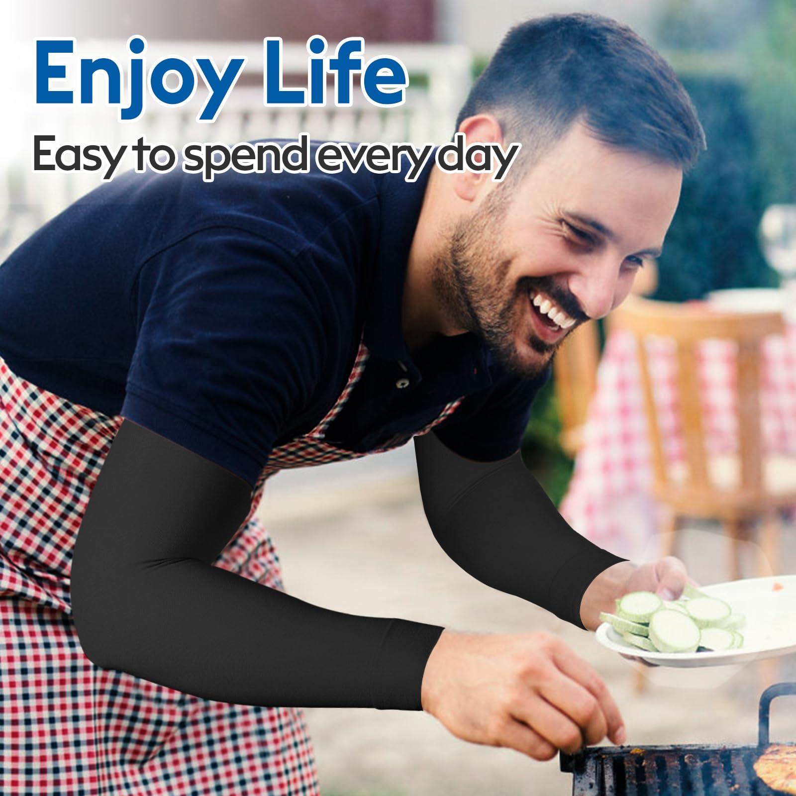 NURCOM NURCOM® Medical Compression Arm Sleeve for Men Women, 2 Pack, 20-30mmHg Full Arm Support with Silicone Band for Lymphedema, Lipedema, Pain Relief, Edema, Swelling, Post Surgery Recovery, Black L