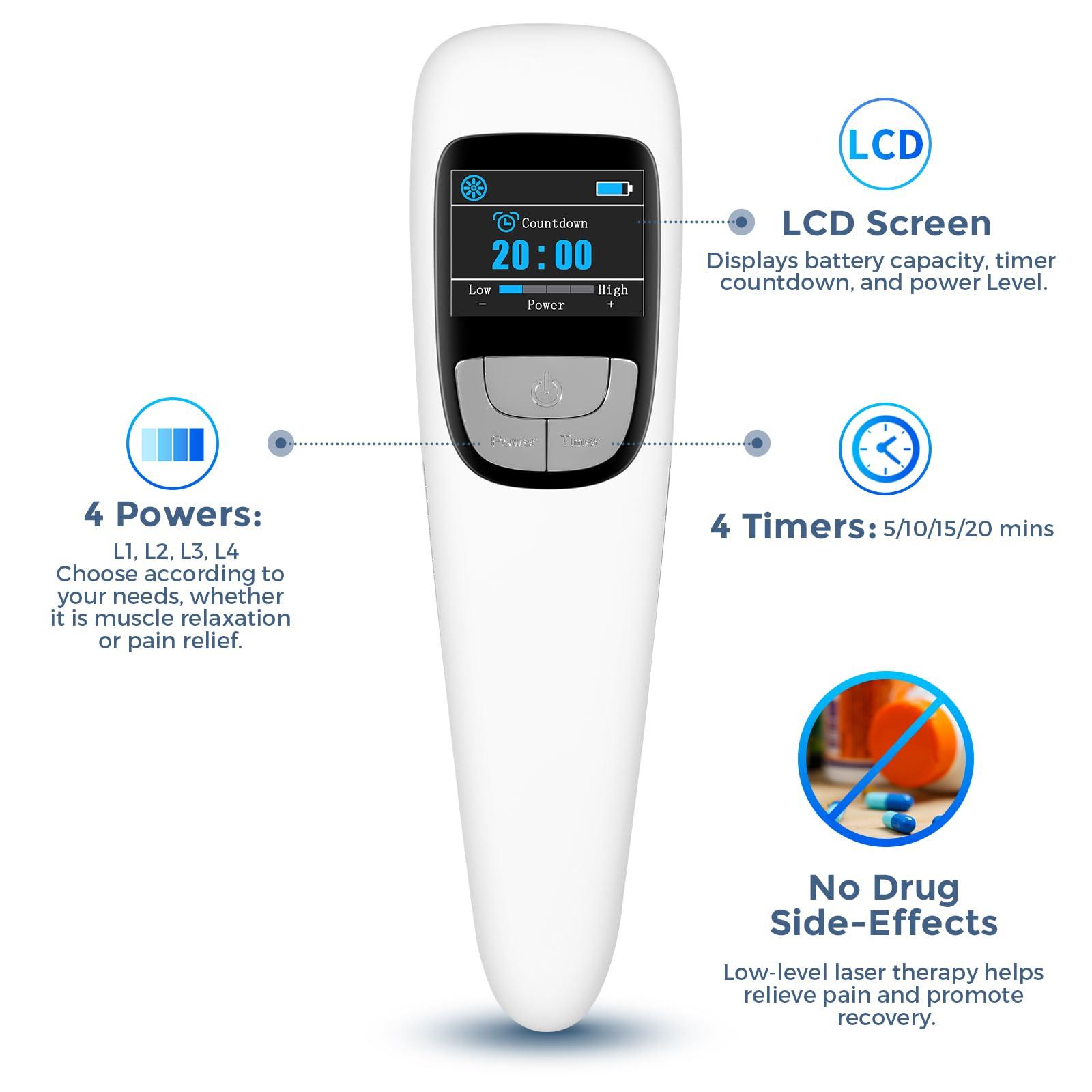 SINORIKO Red Light Therapy Device for Shoulder Back Knee Joint Muscle Pain Relief, 13pcs x 650nm + 3pcs x 808nm, 4 Power + 4 Timer, Handheld Cold Laser Therapy Device for Dogs Pet Horse