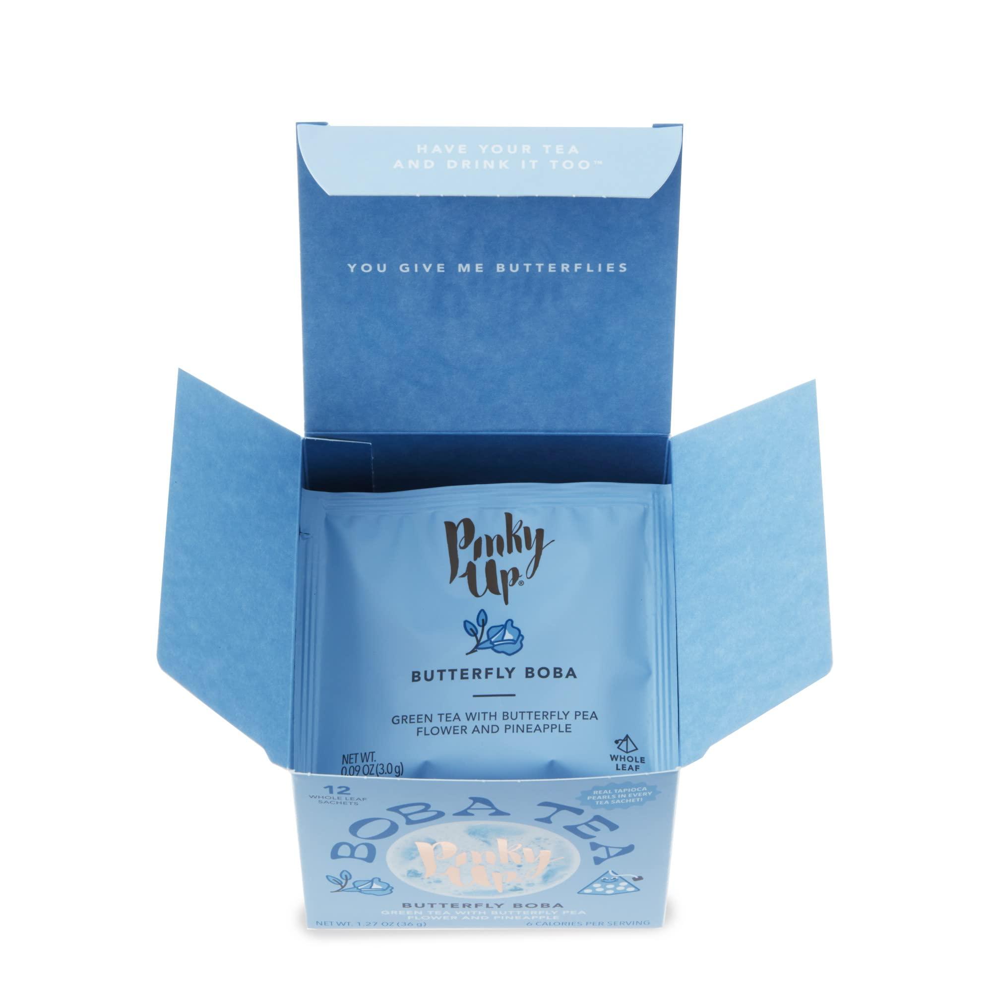 Pinky Up Pinky Up Butterfly Boba Tea Sachets - Low Calorie Whole Leaf Green Tea Bubble Tea - Boba Gift 12 Biodegradable Tea Bags