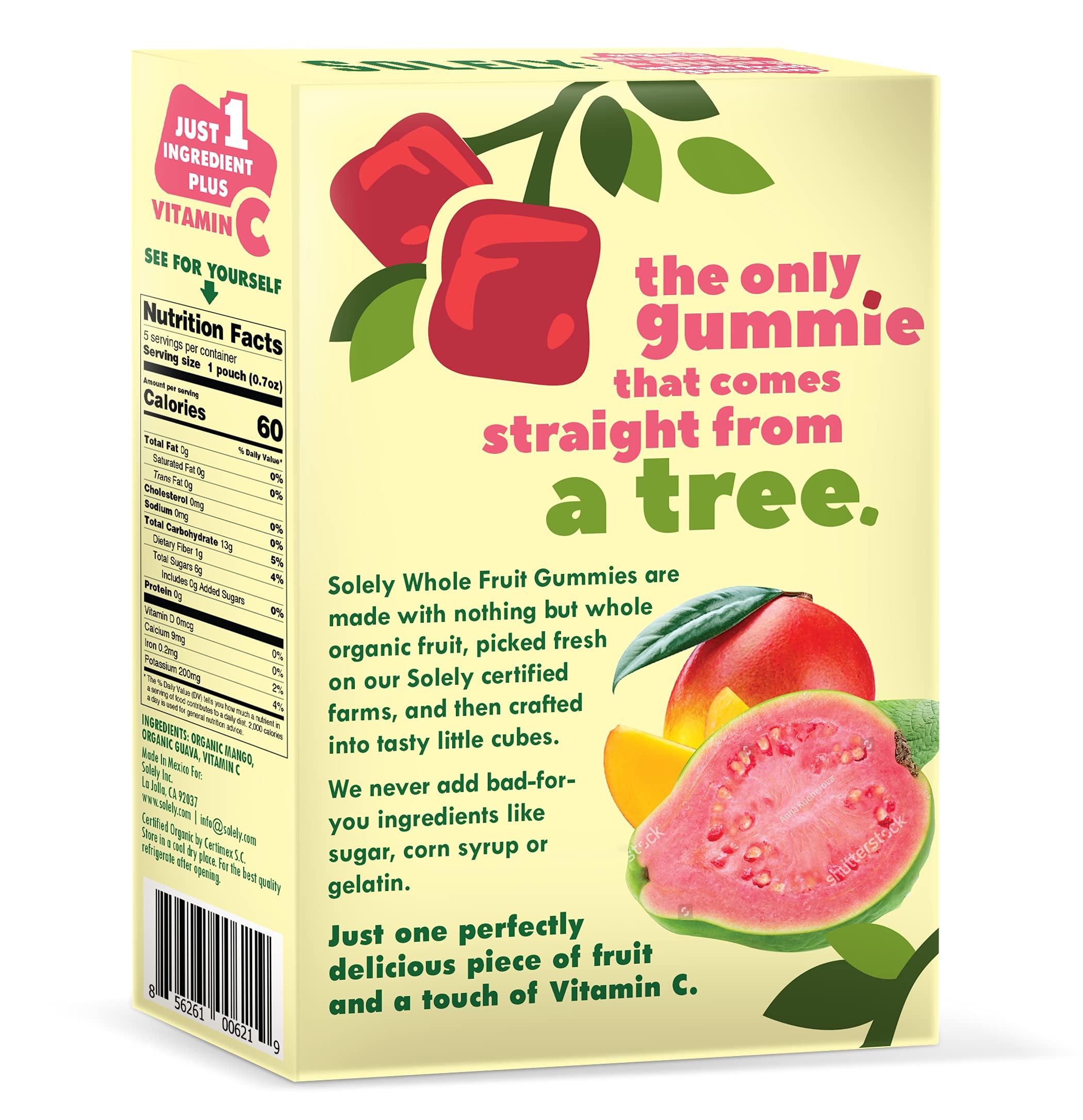 SOLELY SOLELY - Organic Mango & Guava Whole Fruit Gummies (1 Box, 5 Single Serving Bags per Box) - Real Fresh Fruit - Healthy Snacks for Adults & Kids - Non GMO, Vegan Snacks, Shelf Stable - 5 Bags (3.5 oz)