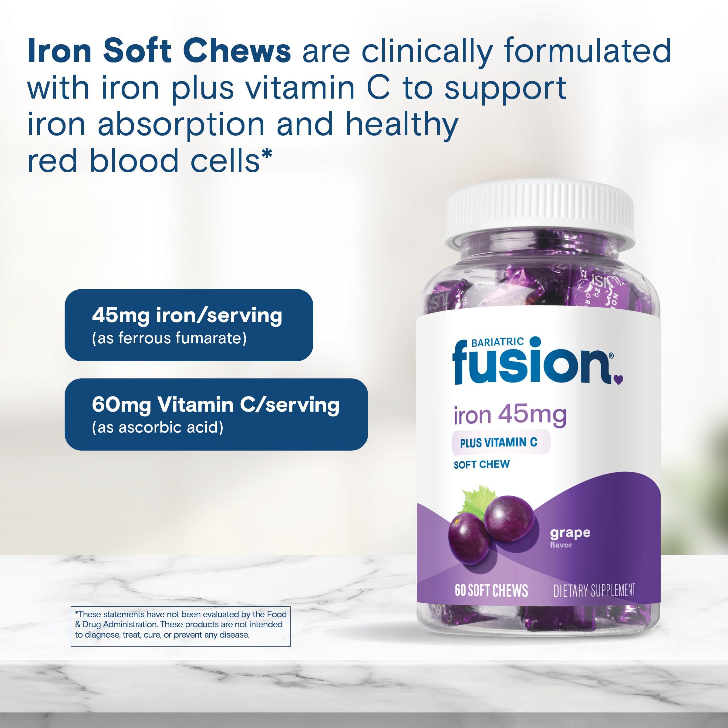 Bariatric Fusion Bariatric Fusion Iron Supplement for Women with Vitamin C | Grape Flavored | Bariatric Iron Chewable Vitamin | Gentle on Stomach Ferrous Fumarate | Gluten Free | 60 Count | 2 Month Supply
