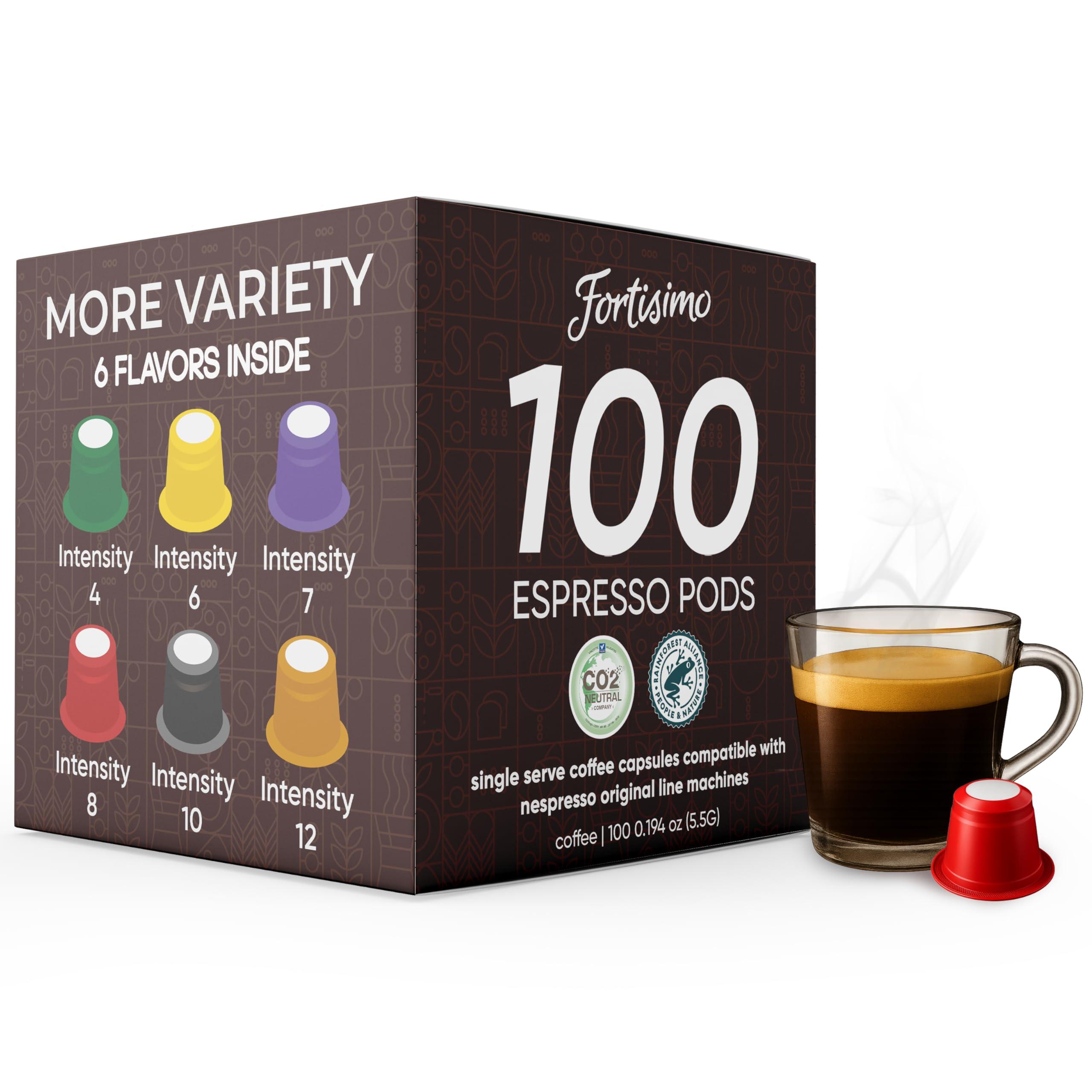 Fortisimo FORTISIMO Espresso Pods Variety Pack - 100 Count Espresso Capsules - Compatible with Nespresso Original Line Machines - Authentic and Refined Taste Freshly Packaged in Italy
