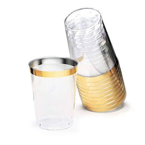 OCCASIONS FINEST PLASTIC TABLEWARE " OCCASIONS " 200 Piece Wedding Party Disposable Plastic tumblers Cups (10 Oz, Clear & Gold Rimmed Tumbler)