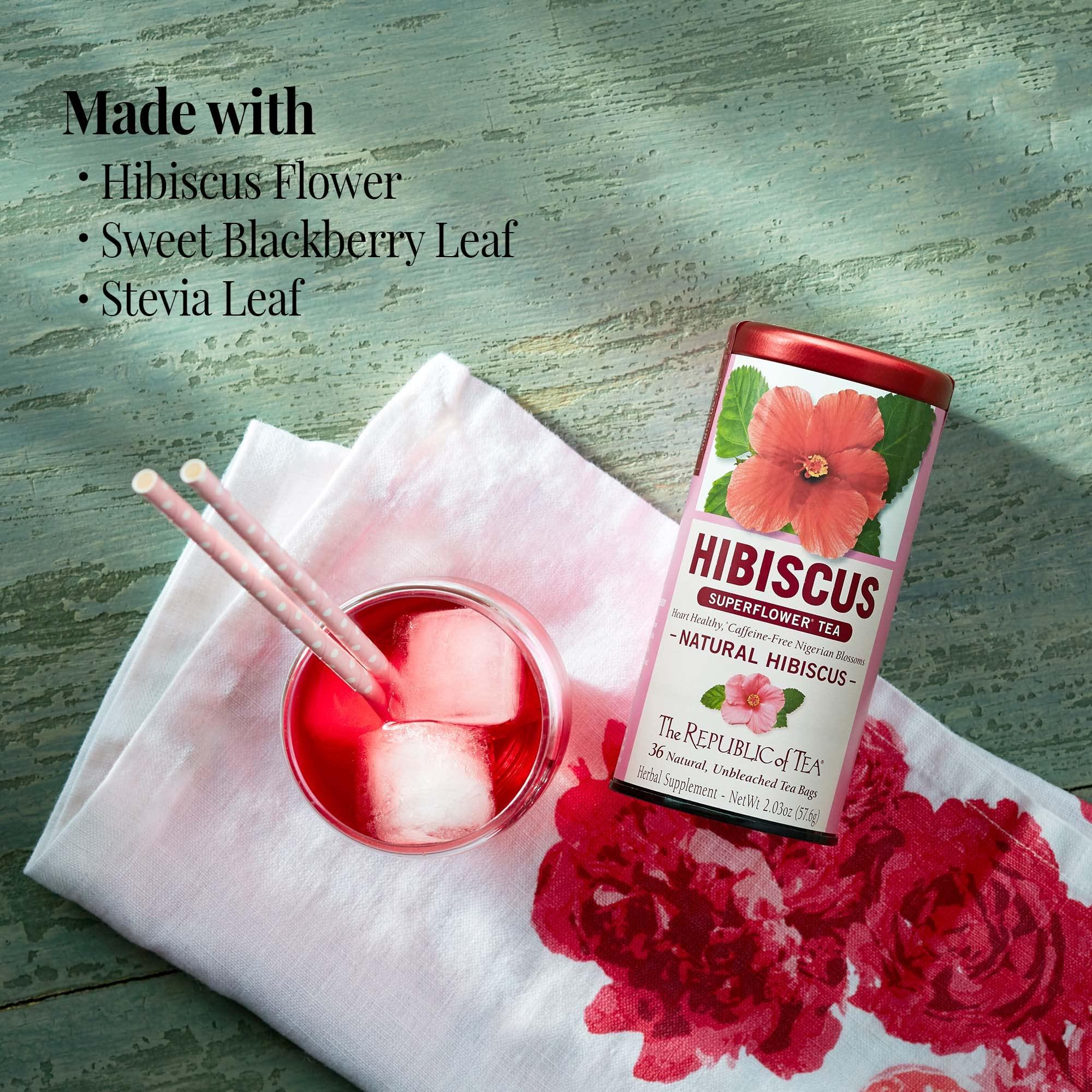 The Republic of Tea The Republic of Tea Citizens Favorite Hibiscus Herbal Teas - Natural Hibiscus and Raspberry Rose Hibiscus Tea Bundle 36 Count Tea Bags Each