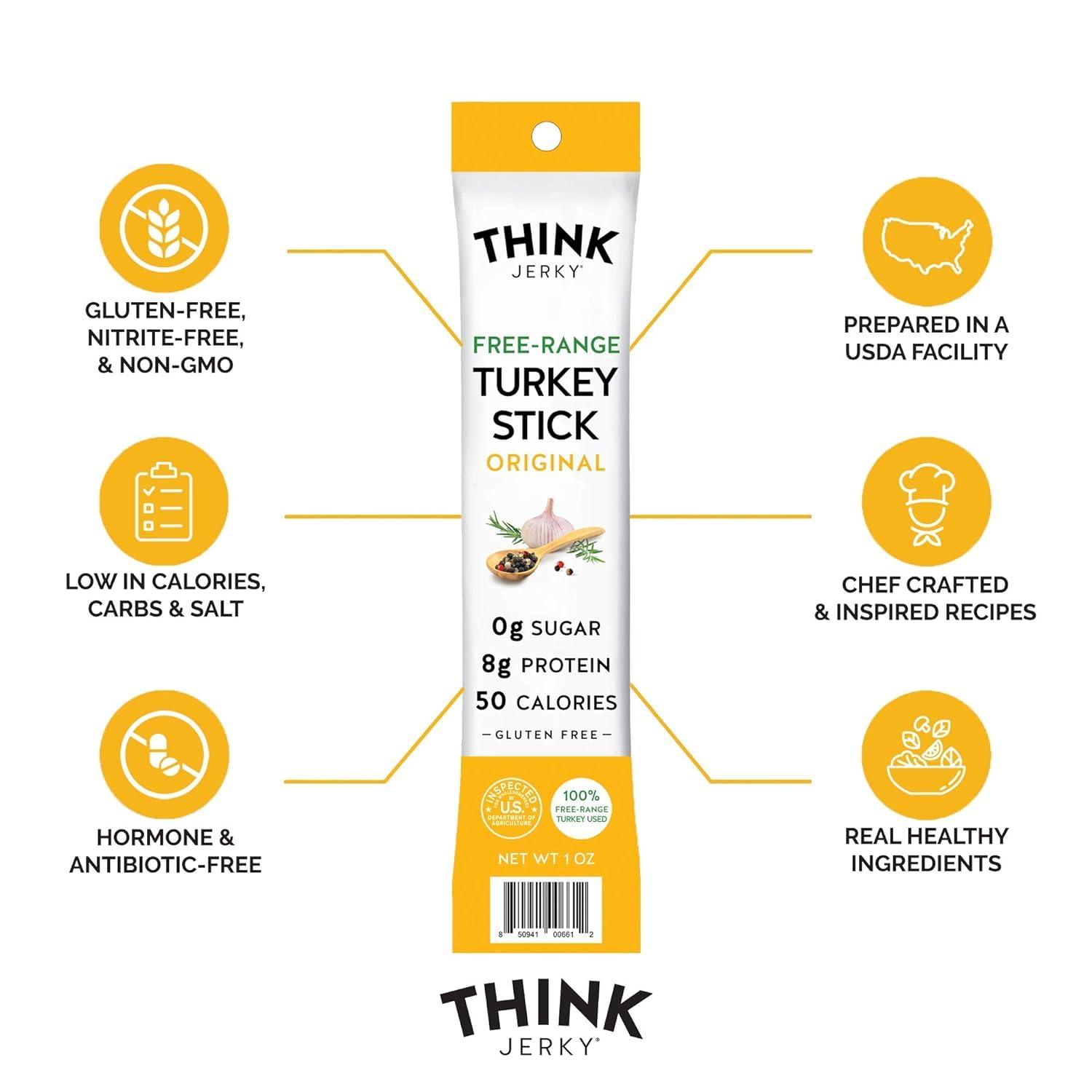 Think Jerky Think Jerky, Meat Stick Variety Pack, Original Grass-Fed Beef Sticks and All-Natural Turkey Sticks and Grass-Fed Jalapeno Beef Sticks (0.5 Ounce Sticks, Pack of 18 Sticks) - Sugar Free, Gluten Free, Non GMO, No Nitrates, Keto Friendly, Paleo, High Pr