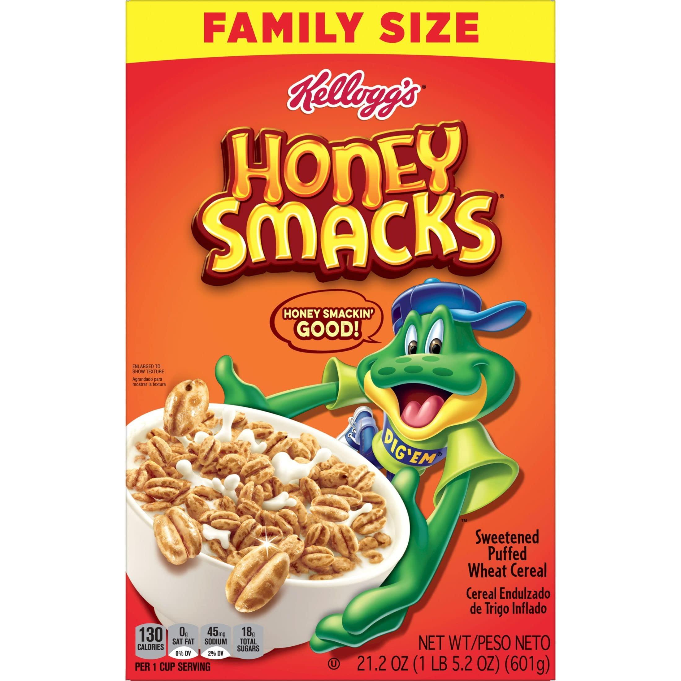 Honey Smacks Honey Smacks Cold Breakfast Cereal, Made with Whole Grain, Kids Snacks, Family Size, Original, 21.2oz Box (1 Box)