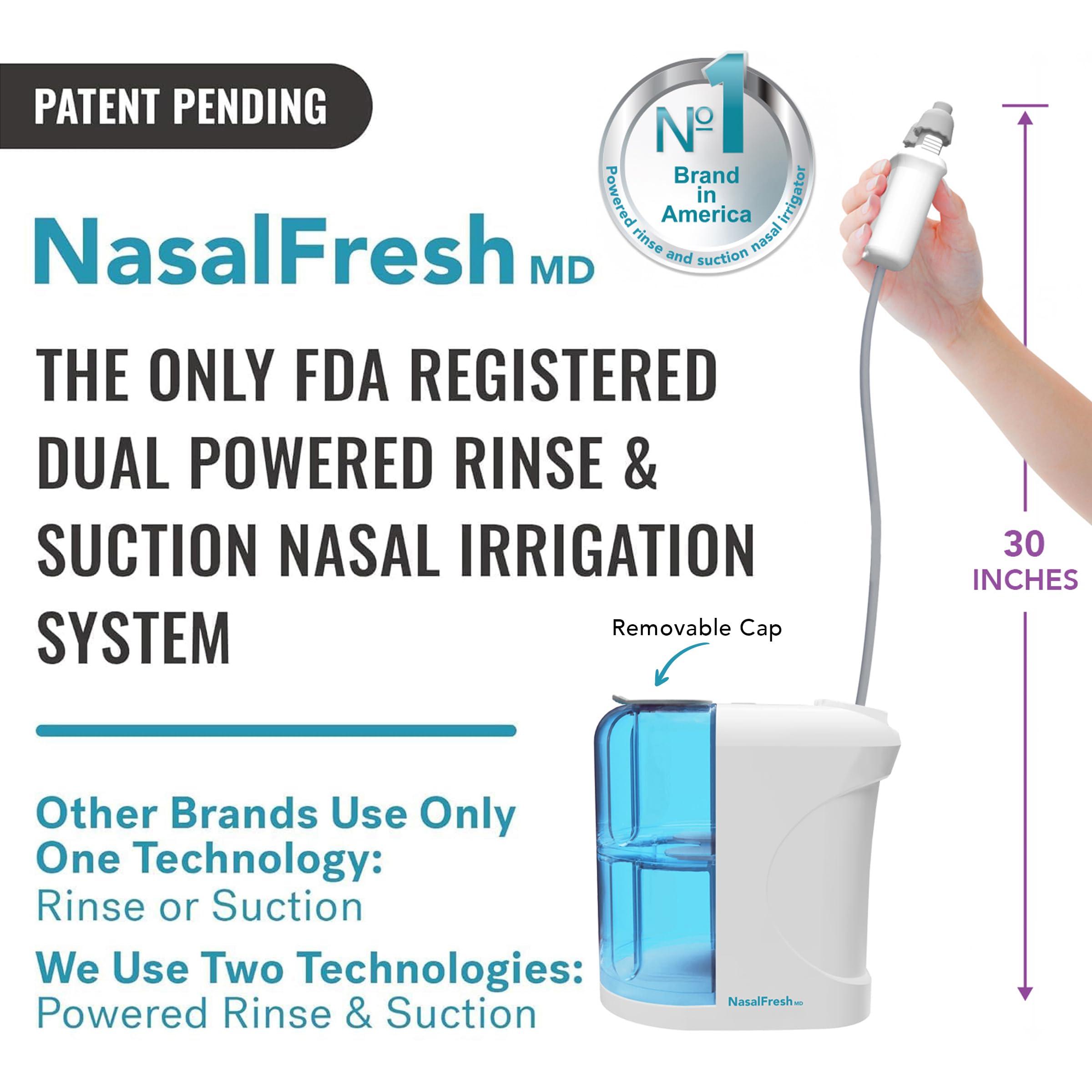 SPA SCIENCES NASALFRESH MD - Dual Powered Nasal Irrigation System Nasal Rinse and Wash - Sinus Decongestant Relief System w/ 30 Saline Packets - Rechargeable - Snoring Remedy