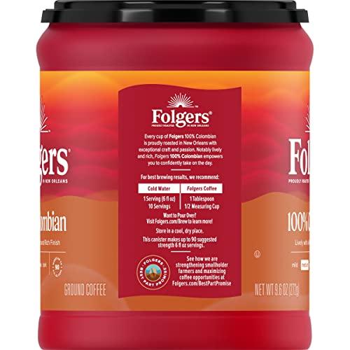 Folgers Folgers 100% Colombian Coffee, Medium Roast Ground Coffee, 9.6 Ounce Canister