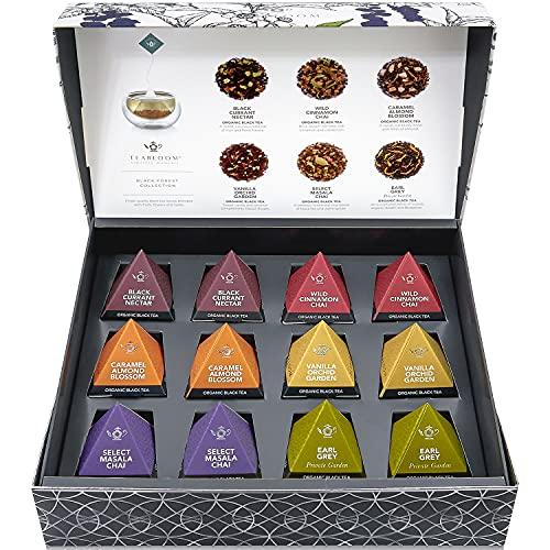Teabloom Teabloom Organic Black Forest Pyramid Tea Presentation Box, 12 Assorted Black Tea Blends, USDA Certified Organic Whole-Leaf Pyramid Tea Sachets