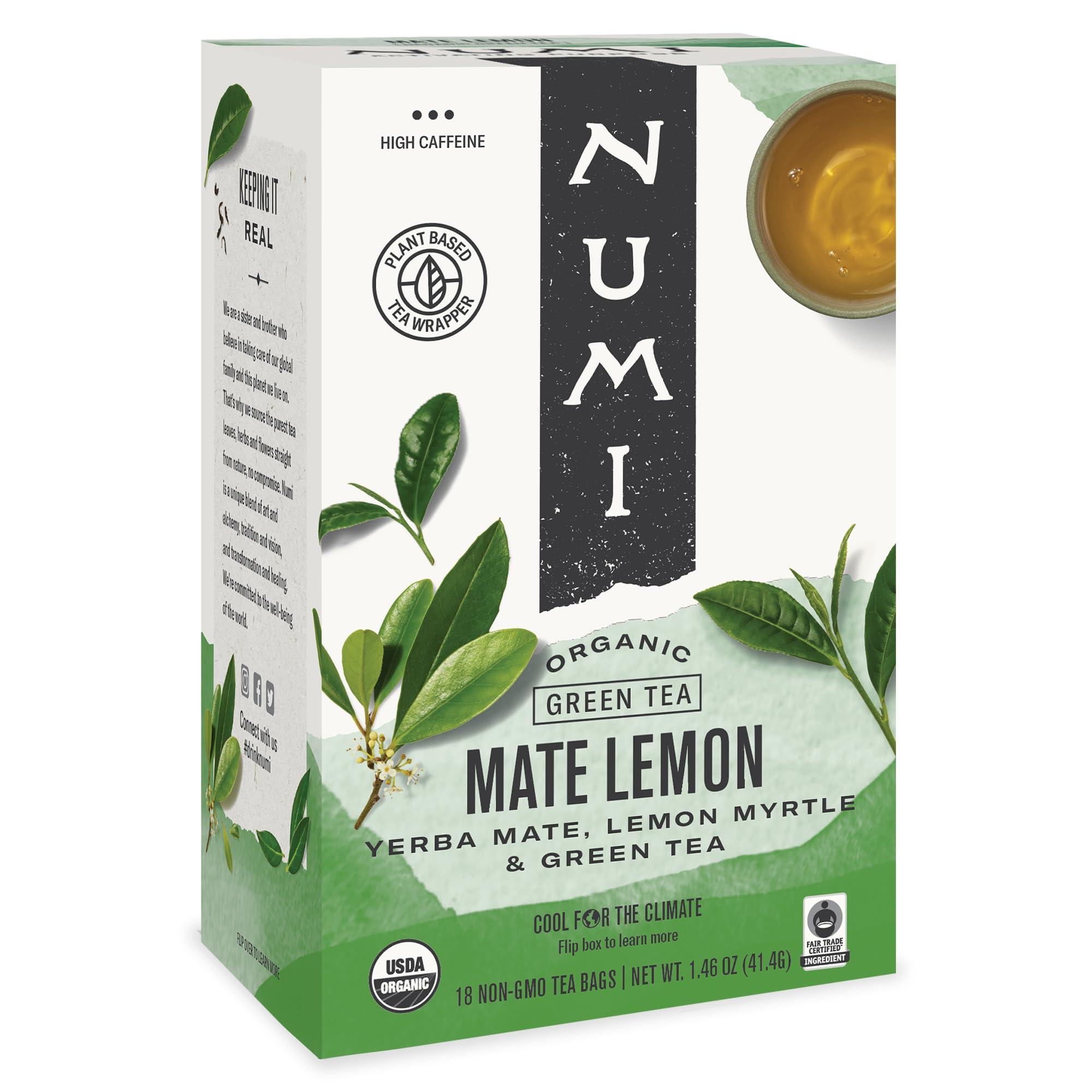 Numi Numi Organic Mat Lemon Tea, 18 Tea Bags, Yerba Mate With Green Tea & Lemon Myrtle, Caffeinated (Packaging May Vary)