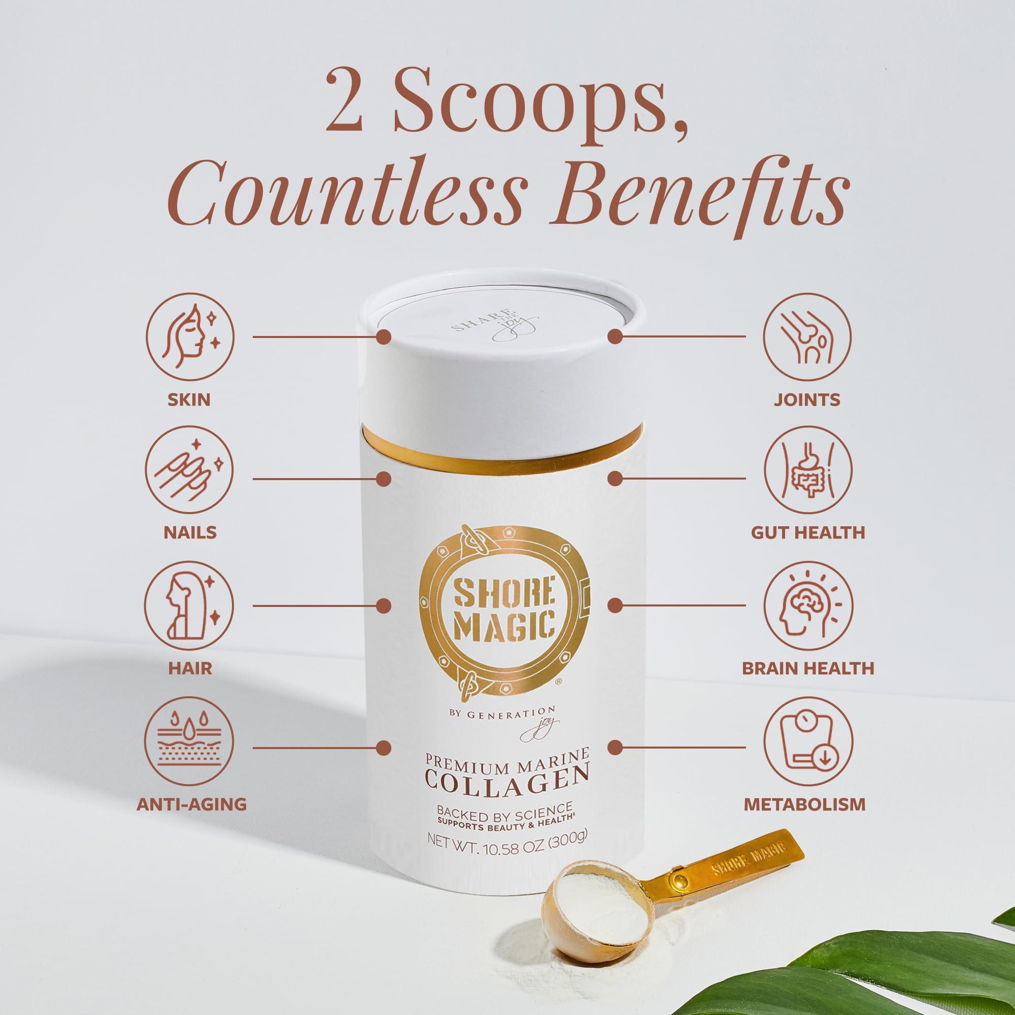 Shore Magic Shore Magic Premium Marine Collagen Powder with Type I II III and IV Hydrolyzed Peptides for Women and Men Sourced from Wild Fish, Certified Halal and Kosher Unflavored - 30 Day Supply, 300g Canister