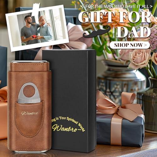 wanbro wanbro Cigar Case, 3pcs Holder, Cigars Travel Case, Cedar Lined, Leather Made Cigar Humidor with Stainless Cutter, Christmas gift for men dad