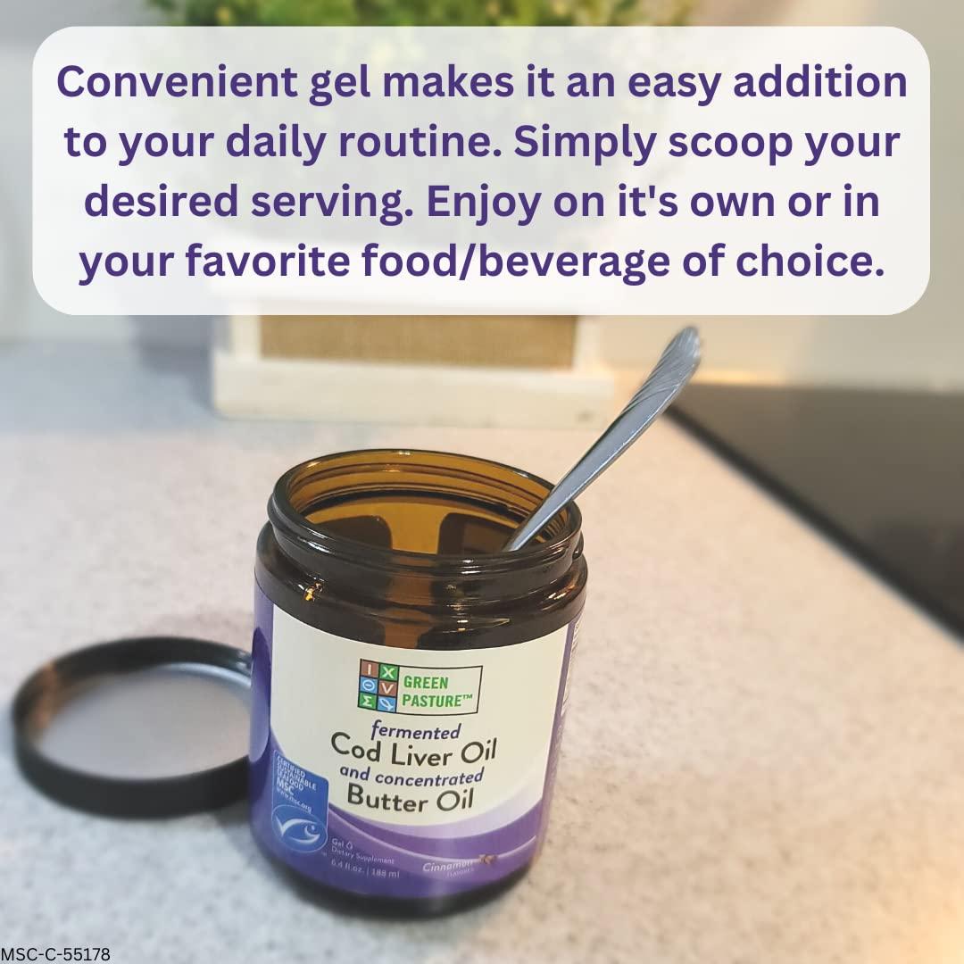 Green Pasture Green Pasture Butter Oil/Fermented Cod Liver Oil Blended Gel - 6.4 oz.- Vitamin A & D- EPA - DHA - Omega Fatty Acids (Unflavored)