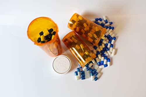 The Plastic Lab 12 Dram Plastic Pill Bottles with Child-Resistant Cap (pack of 275 bottles) , Amber Reversible Cap Prescription Vials , Plastic Medicine Containers, Push Down and Turn - Airtight Pharmacy Pill Bottles