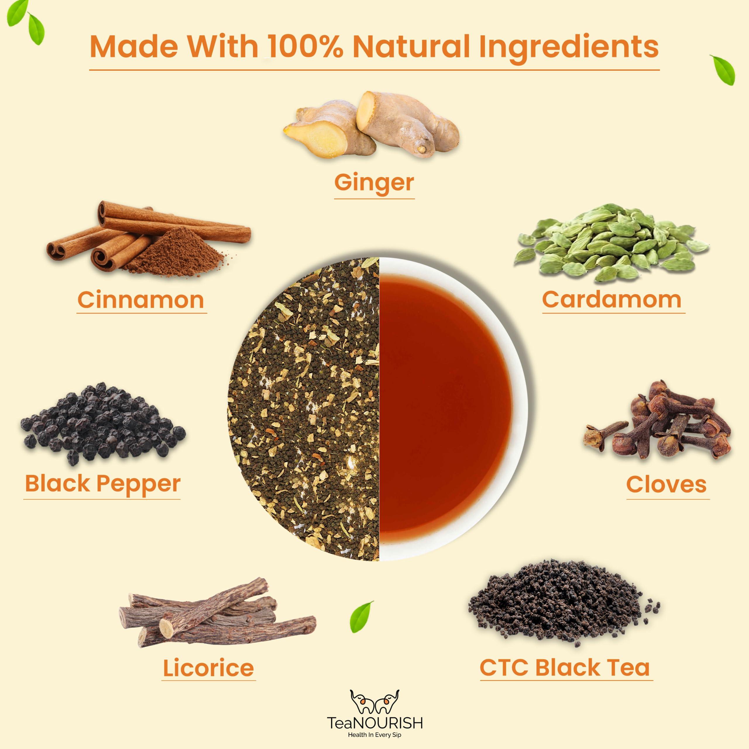 TEANOURISH TeaNOURISH Ginger Masala Chai Tea | Assam CTC Loose Black Tea | Blended with Authentic Indian Spices | Indian Ginger Tea | 100% NATURAL INGREDIENTS - 3.53oz/100g