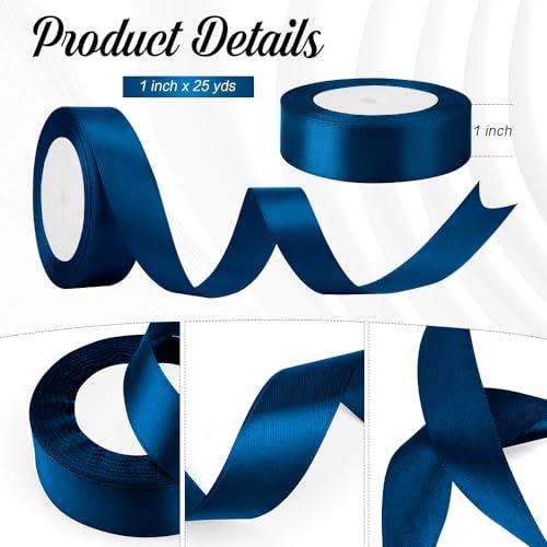 Xioabre Blue Ribbon for Christmas Tree 1 Inch 25 Yards Ribbon for Gift Wrapping, Navy Blue Ribbon Blue Christmas Ribbon Perfect for Hair Ribbon Bow Flower Bouquet Halloween Balloon Ribbon Gift Ribbon