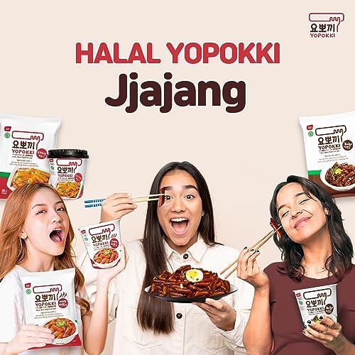 Yopokki Yopokki Instant Halal Tteokbokki Cup (Jjajang, Cup of 2) Korean Street food with Jjajang flavored sauce Topokki Rice Cake - Quick & Easy to Prepare